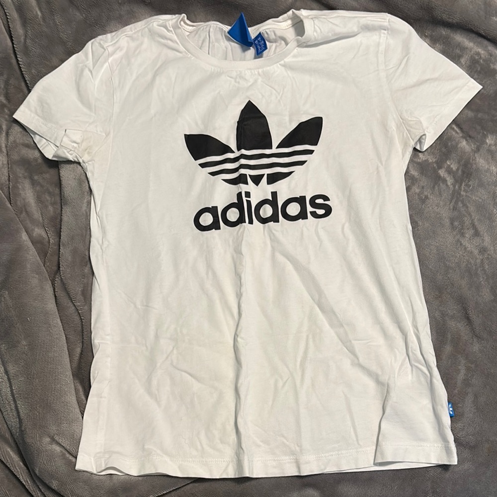 Adidas White Tee with Black Trefoil Logo